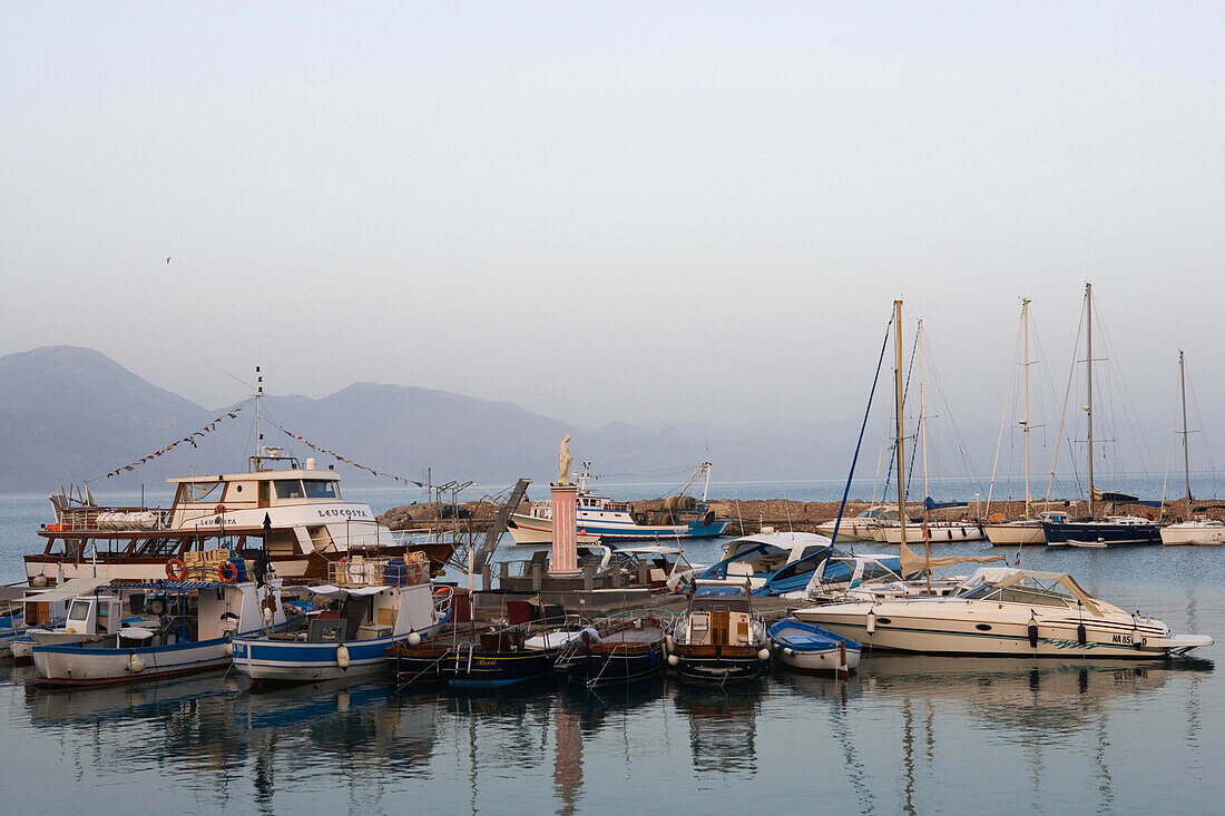 Port in the evening light, Scario, Cilento, Campania, Italy