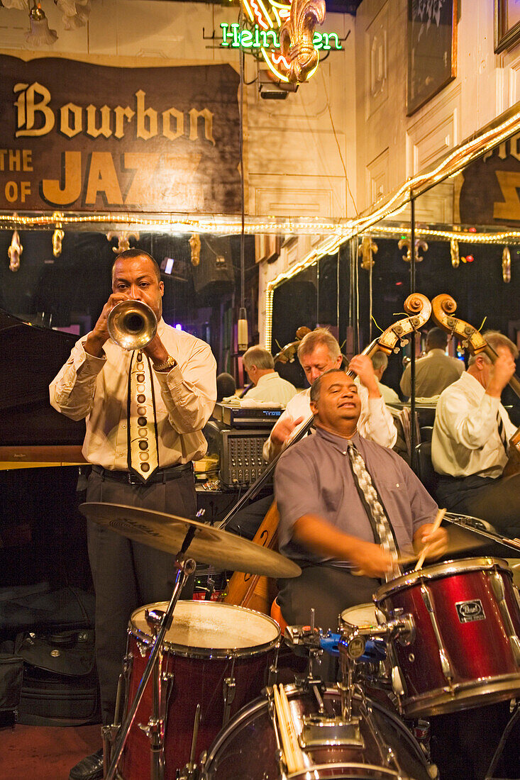 Maison Bourbon is one of the best choices on Bourbon street to listen to Jazz, French Quarter, New Orleans, Louisiana, USA