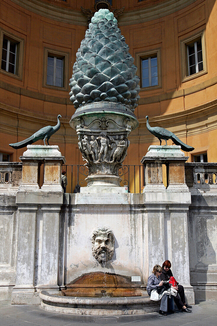 The Pinecone Courtyard In The Vatican Museum, Bronze Pinecone From An Antique Fountain, Rome, Italy