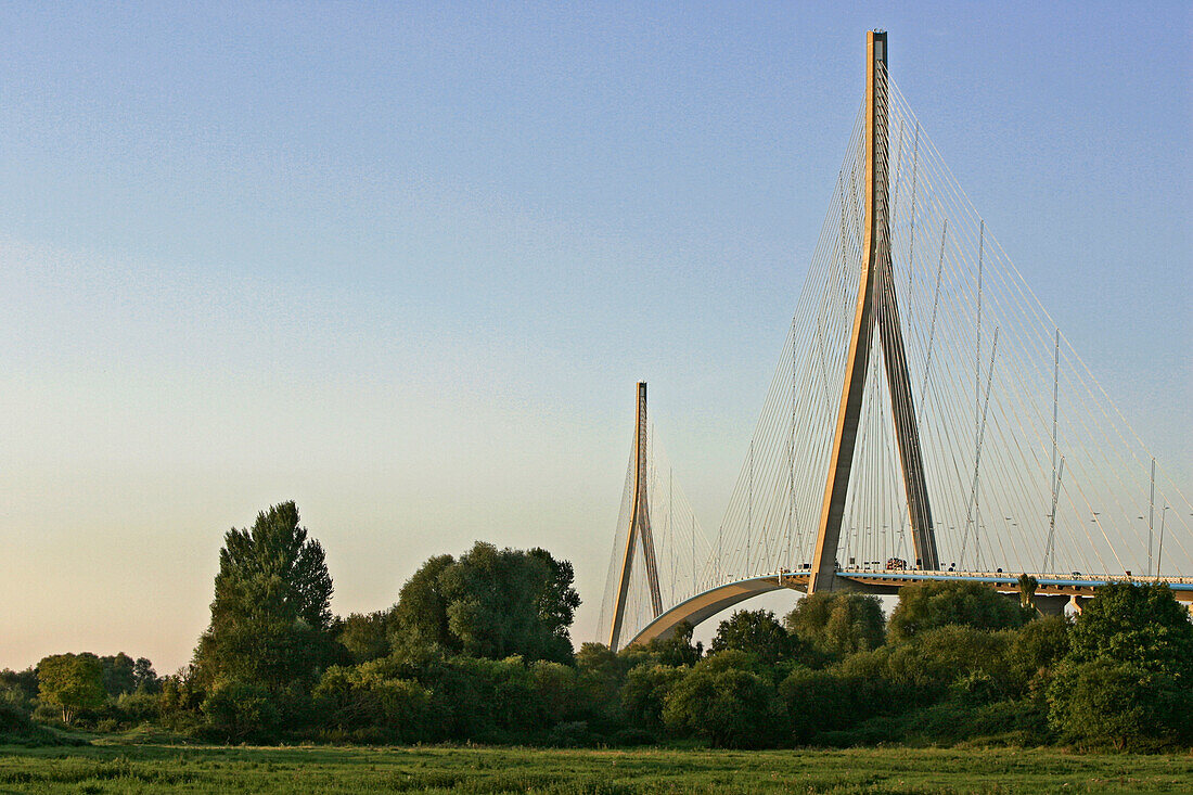 The Normandy Bridge Which Spans The Seine Between Honfleur And Le Havre, A 2143 Meter Cable-Stayed Bridge With 856 Meters Between The Towers, Seen From The Banks On The Honfleur Side, Calvados (14), Normandy, France