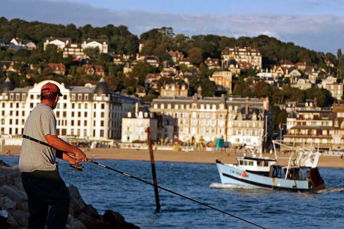 Fisherman In Front Of The Beach In Trouville-Sur-Mer, Calvados (14), Normandy, France