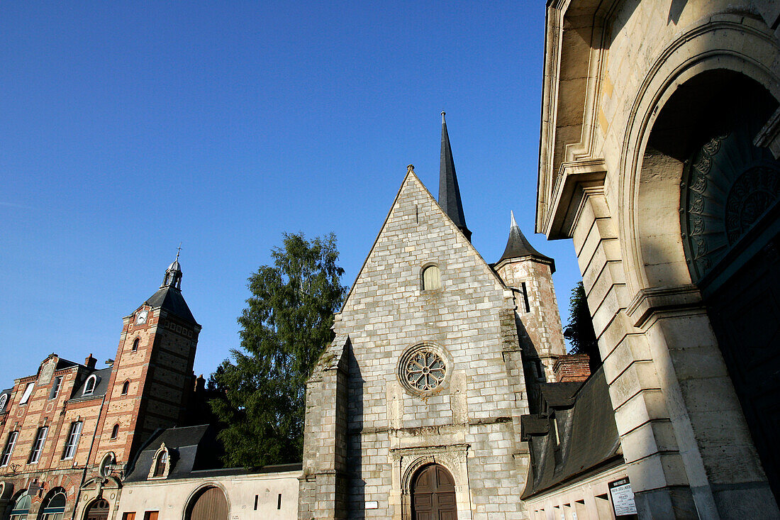 Entrance To The Chateau, Saint Nicolas Church And Town Hall, Maintenon, Eure-Et-Loir, France