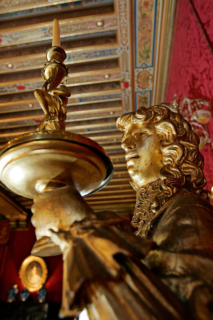 Statue Of A Torch-Bearing Page From The Period Of Louis Xiv, The King'S Salon Or Louis Xiv'S Former Bedroom, Chateau De Maintenon, Eure-Et-Loir, France