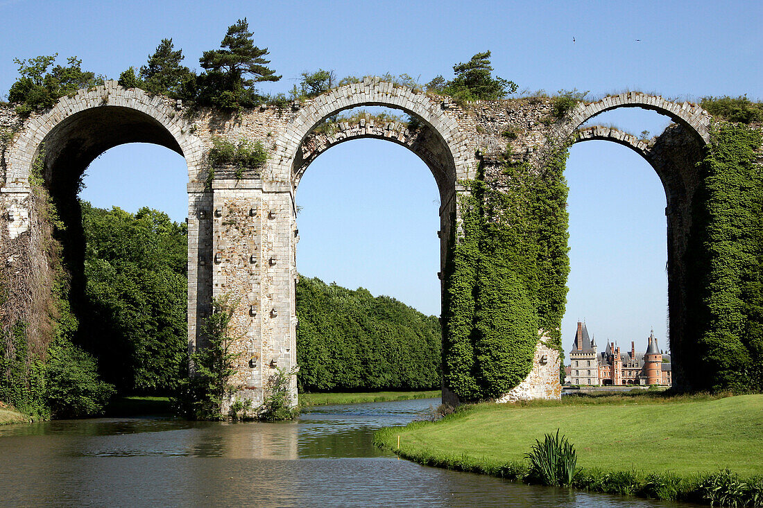 View Of The Aqueduct Constructed In 1683 By Vauban And La Hire In Front Of The Chateau De Maintenon, Eure-Et-Loir, France
