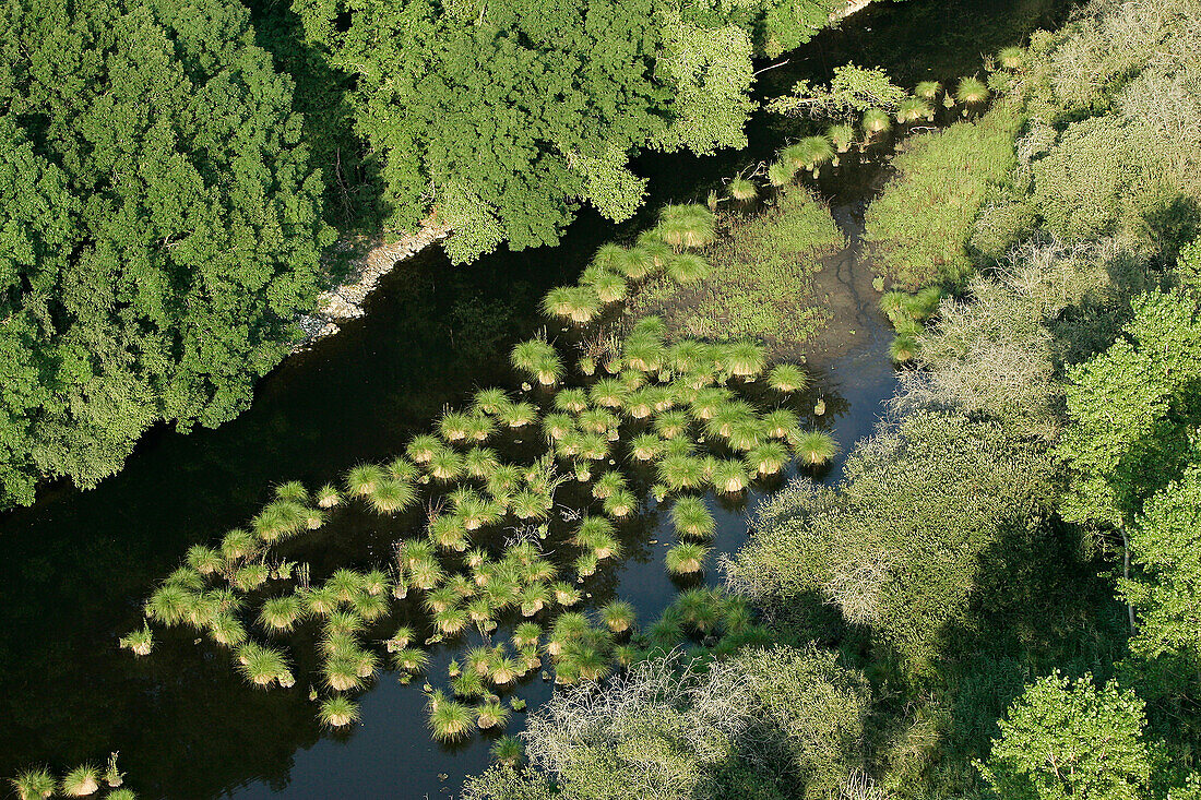 Aerial View Of The Conie River, Mounds Of Aquatic Grass, Eure-Et-Loir (28), France