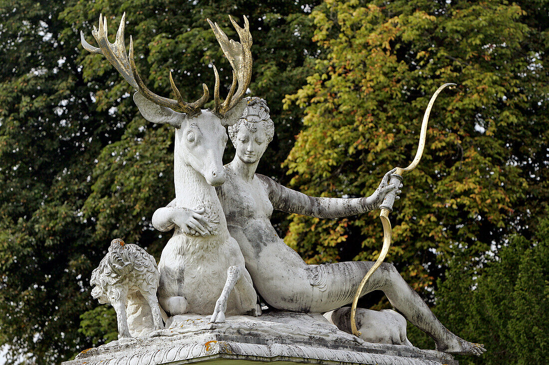 Statue Of The Huntress Diana 'Diana With A Stag', Diane De Poitiers, The Park At The Chateau D'Anet, Eure-Et-Loir (28), France