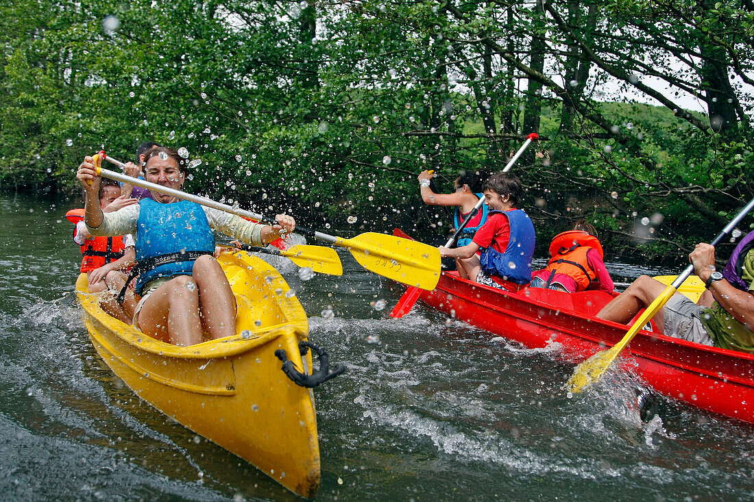 Canoeing-Kayaking Down The Huisne Between Margon And Nogent-Le-Rotrou, Region Of Perche, Eure-Et-Loir (28), France