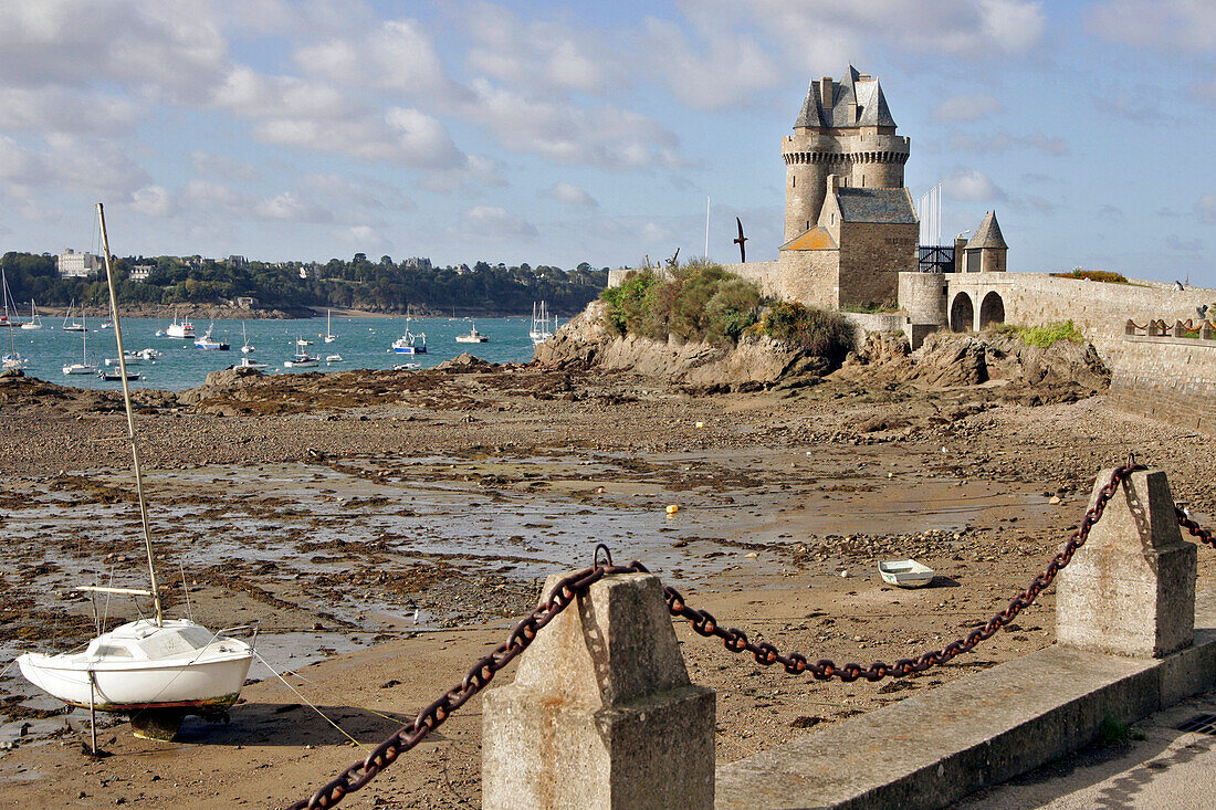 Boats In Front Of The Solidor Tower, Solidor Cove, Aleth, Saint-Malo, Ille-Et-Vilaine (35), France