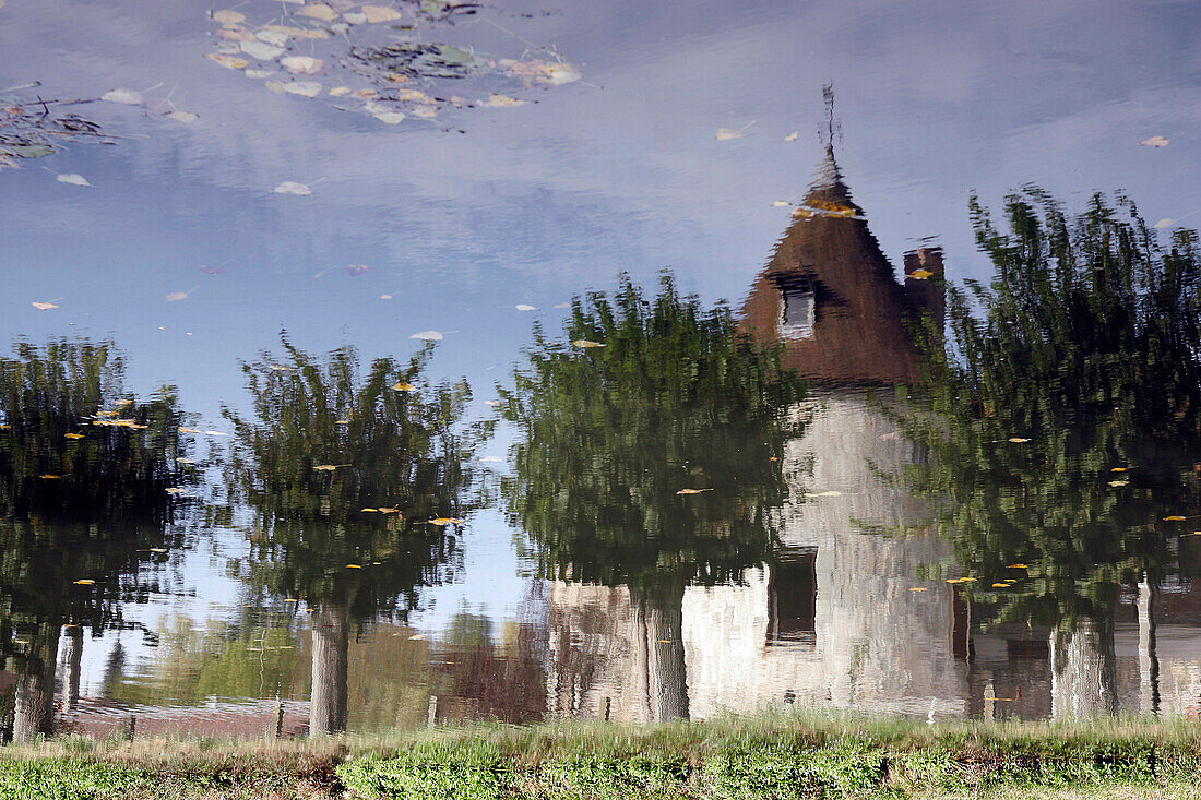 Reflection Of The Village On The Canal Du Berry, Menetou-Sur-Cher, Loir-Et-Cher (41), France