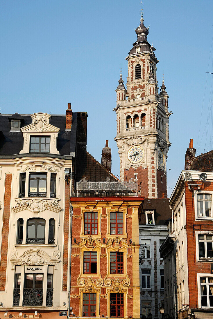 The Main Square La Grande Place And The Belfry On The Chamber Of Commerce, Place Du General De Gaulle, Lille, Nord (59), France