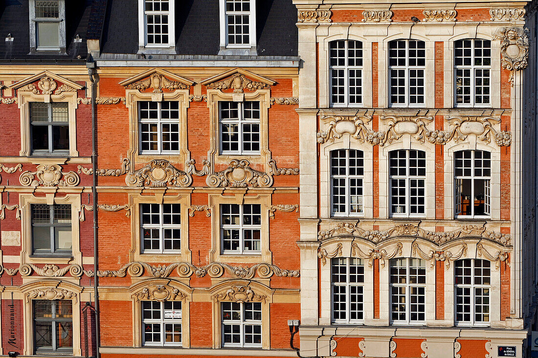 Decorated Facades Of The Buildings On The Main Square La Grande Place, Flemish Baroque Architecture, Lille, Nord (59), France