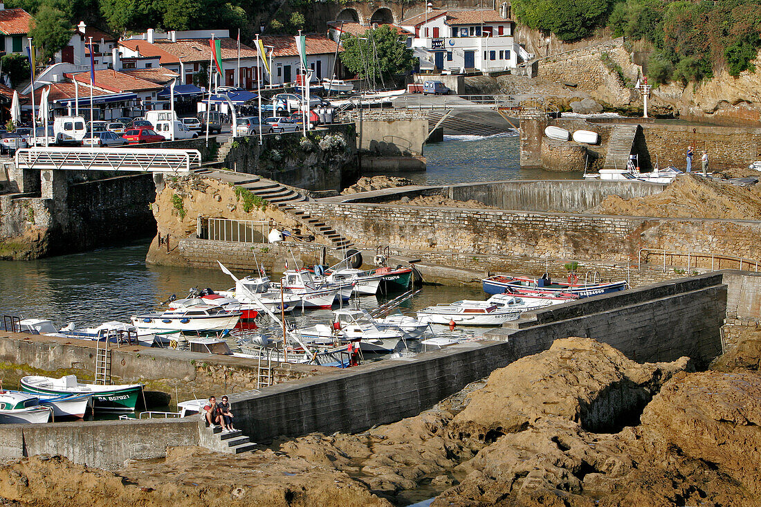 Boats In The Fishing Port And Crampottes (Fishermen'S Cabins), Basque Country, Basque Coast, Biarritz, Pyrenees Atlantiques, (64), France