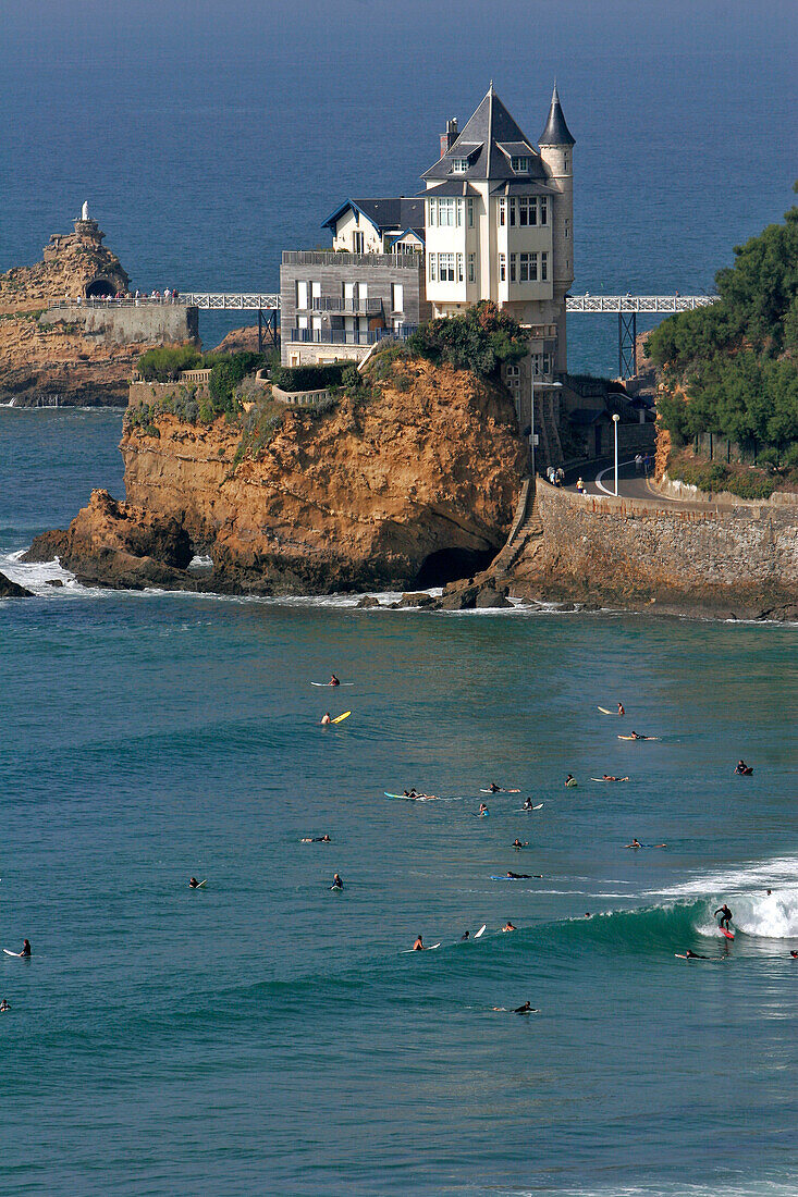 Surfers, Cote Des Basques Beach, Biarritz, Basque Country, Basque Coast, Biarritz, Pyrenees-Atlantique (64), France