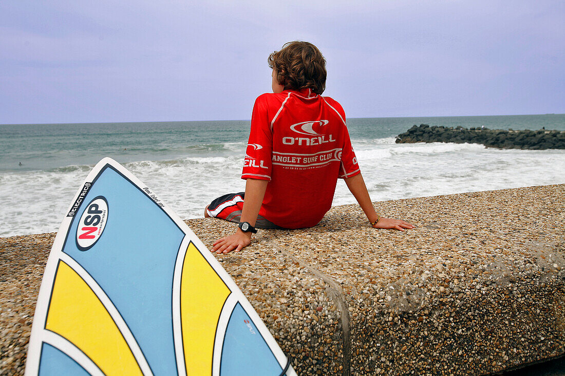 Young Surfer, Anglet Surf Club, Anglet Beach, Anglet, Pyrenees Atlantiques, (64), France, Basque Country, Basque Coast