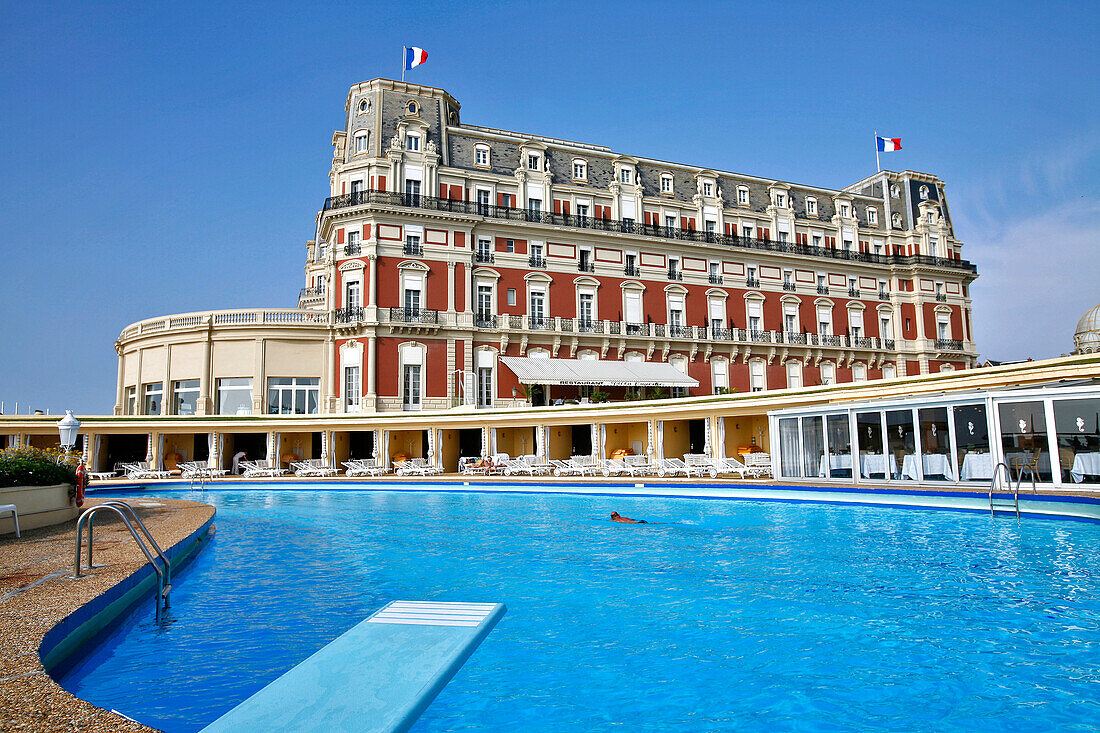 Pool And Hotel Du Palais, Biarritz, Basque Country, Basque Coast, Pyrenees-Atlantique (64), France