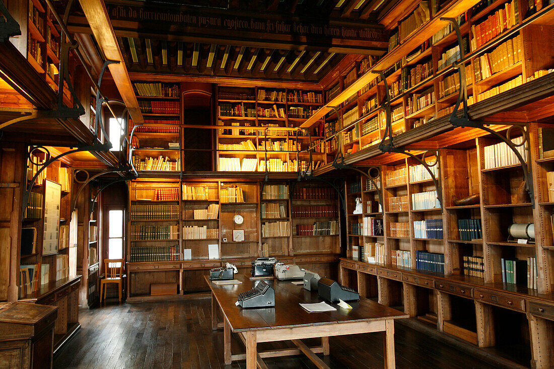 Library, Chateau D'Abbadia, Hendaye, Pyrenees Atlantiques, (64), France, Basque Country, Basque Coast