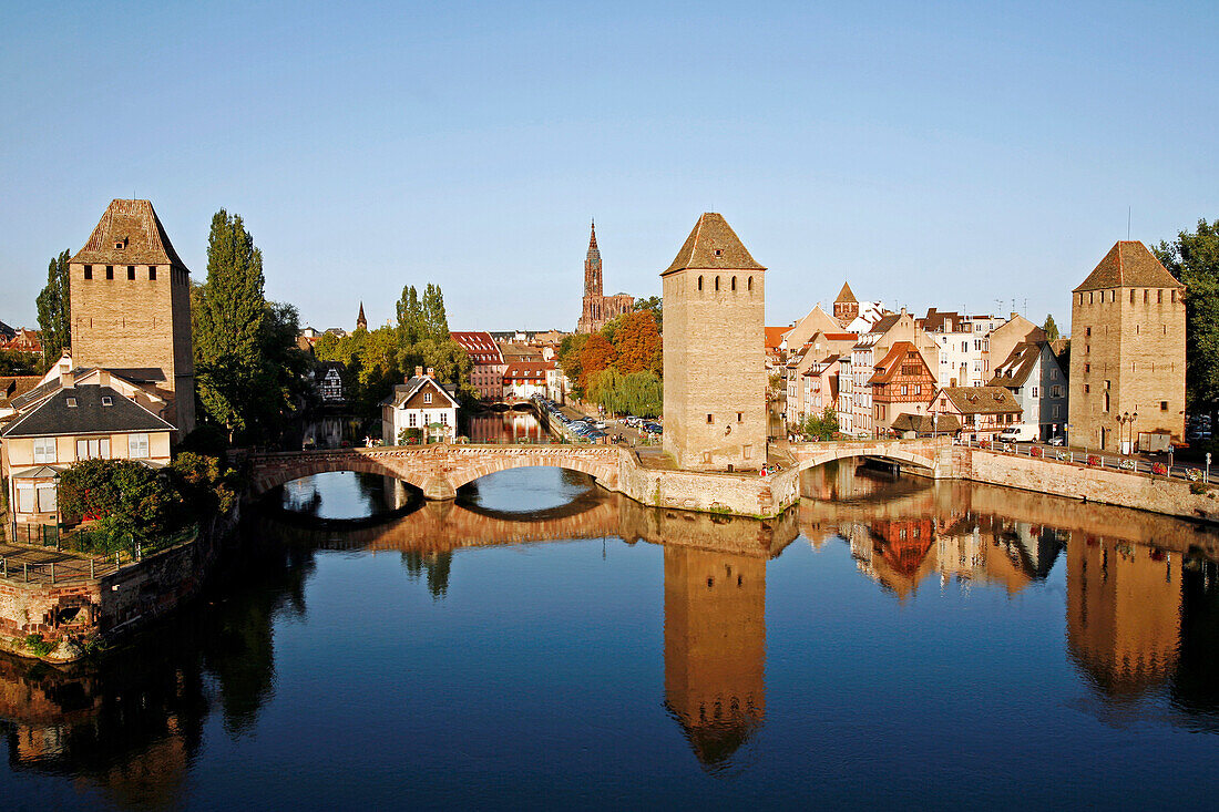 The Ponts Couverts (Covered Bridges) And The Cathedral, Strasbourg, Bas Rhin (67), Alsace, France, Europe