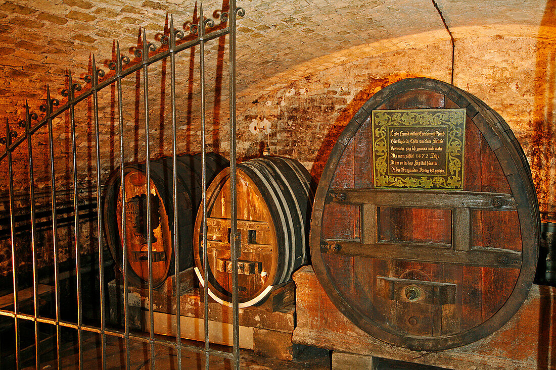 The Oldest Wine In The World In A Cask, 300 Liters Of The Legendary Vintage Of 1472, Historic Wine Cellar Of The Hospices De Strasbourg, Strasbourg, Bas Rhin (67), Alsace, France, Europe