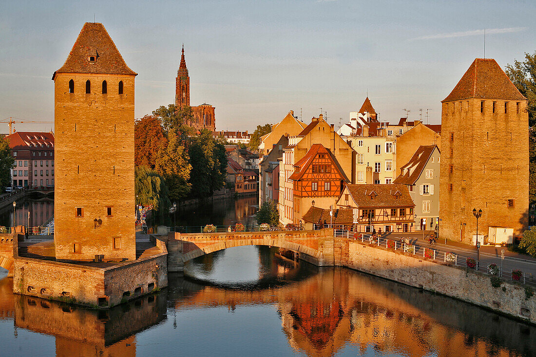 The Pont Couverts Covered Bridge And Cathedral, Strasbourg, Bas-Rhin (67), Alsace, France