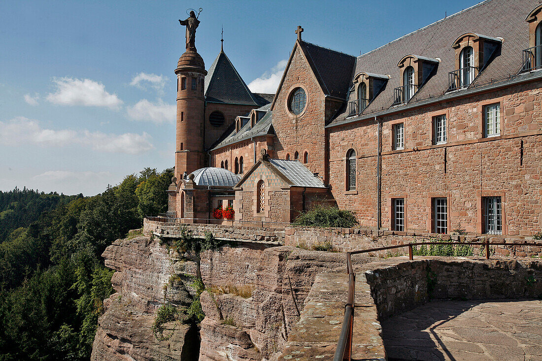 Bell Of The Convent Church Sainte-Marie And Statue Of Sainte-Odile Blessing The Plain, Mont Sainte-Odile, Strasbourg, Bas-Rhin (67), Alsace, France