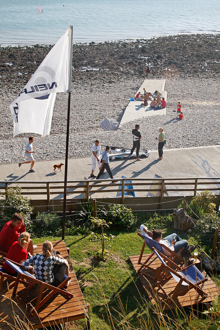 Customers In The Bar 'Du Bout Du Monde' In Front Of The Beach Of Sainte-Adresse, Le Havre, Seine-Maritime (76), Normandy, France