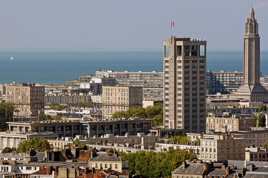 City Hall And The Saint Joseph Church, The Architecture Of Auguste Perret, Classed As World Heritage By Unesco, Le Havre, Seine-Maritime (76), Normandy, France