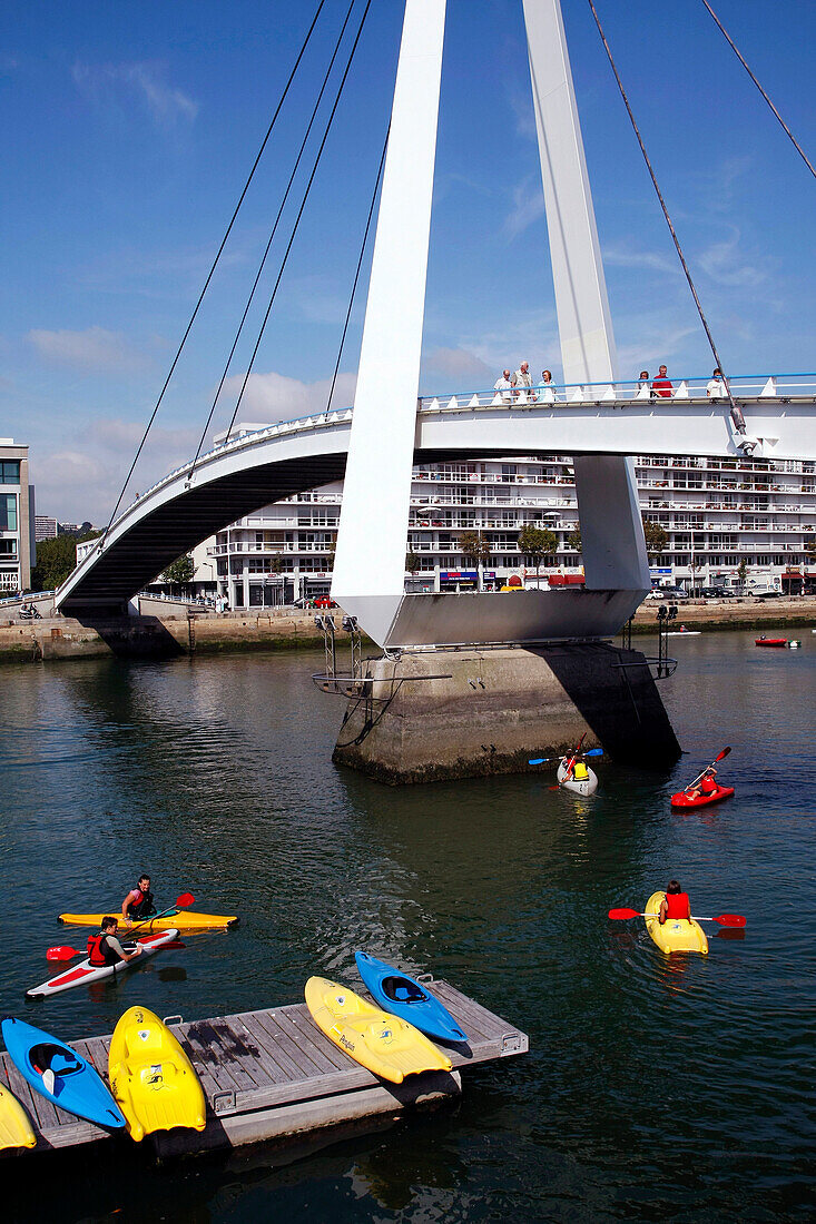 Canoeing Under The Bridge On The Commercial Port, Le Havre, Seine-Maritime (76), Normandy, France