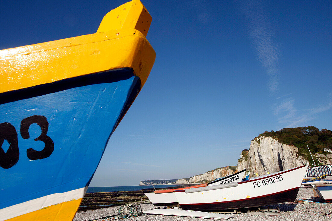 The Colorful Fishing Boats In The Little Fishing Port Of Yport, Seine-Maritime (76), Normandy, France