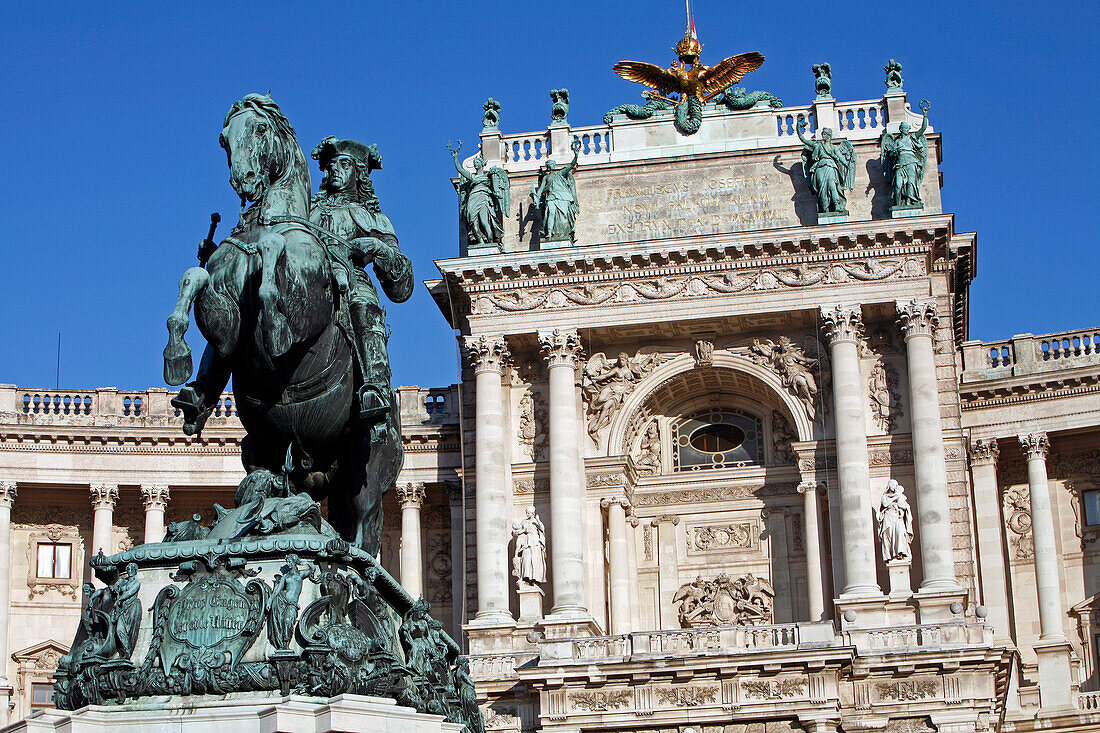 Neue Burg, New Palace, In Italian Neo-Renaissance Style. Statue Of Eugene Of Savoy, Heldenplatz, Vienna, Austria