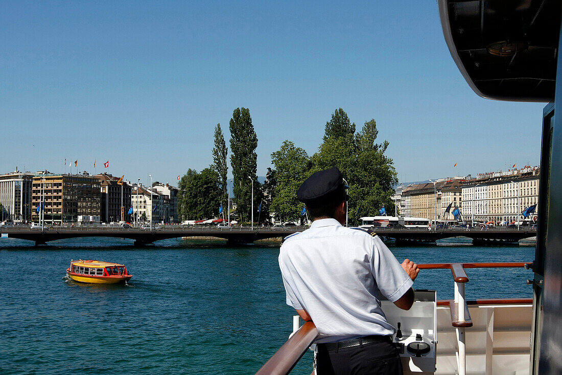 Return Of A Cruise Boat And A Taxi Boat On Lake Geneva, Geneva, Switzerland
