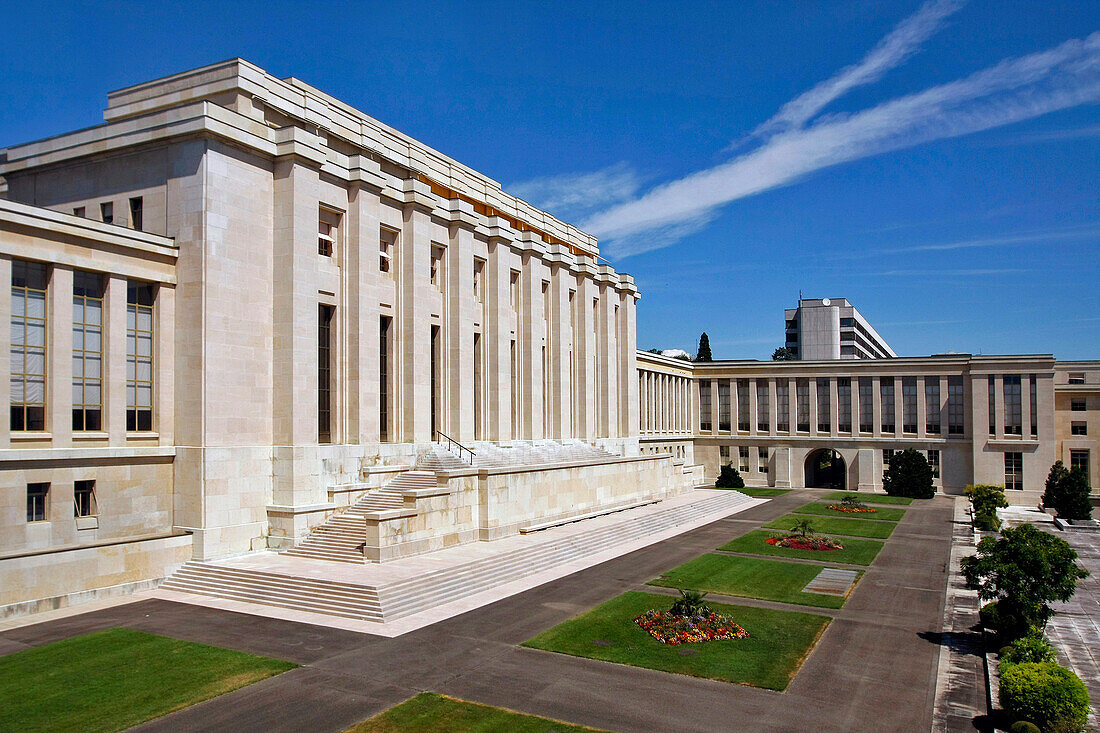 Facade On The Garden Side, Palace Of Nations, United Nations Offices, Geneva, Switzerland