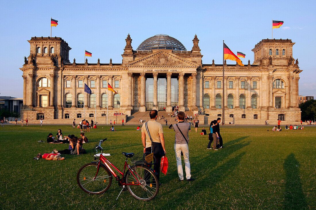 German Parliament, Reichstag, German Bundestag With Its Dome, Refurbished By The British Architect Norman Foster, Pritzker Laureate (Nobel Prize For Architecture), Berlin, Germany