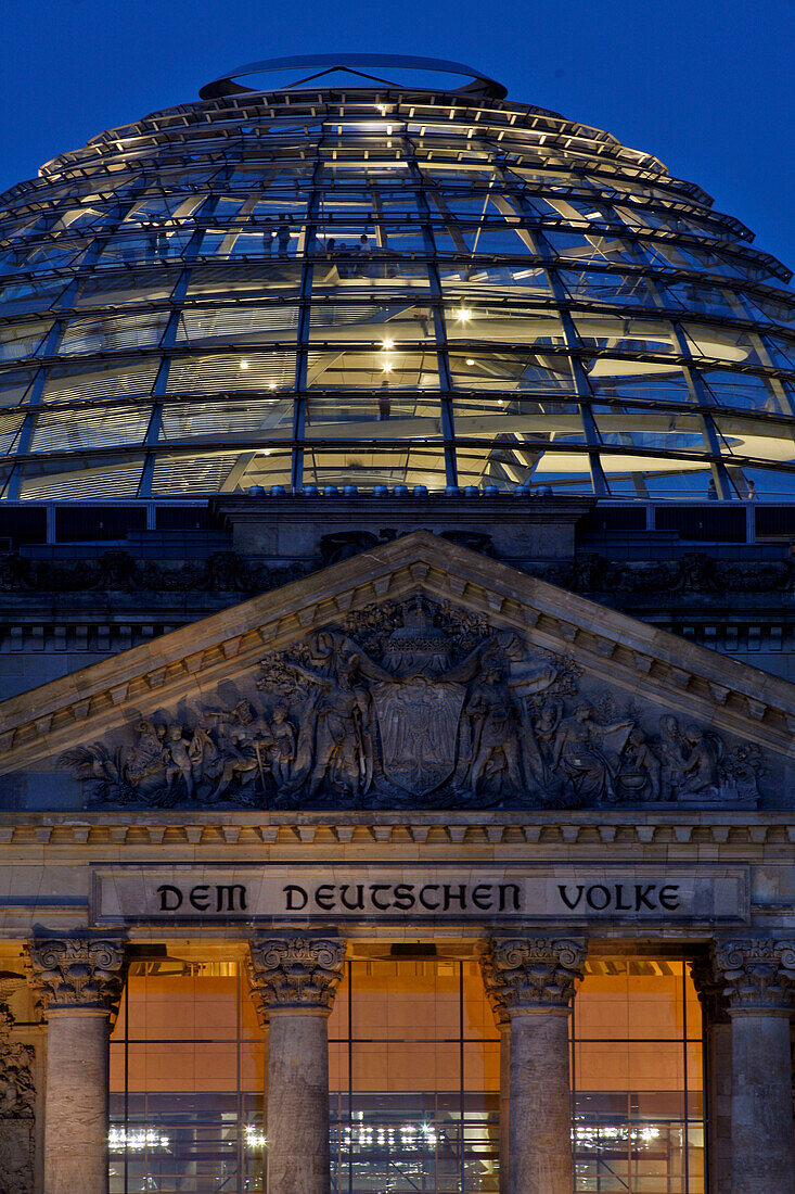 German Parliament, Reichstag, German Bundestag With Its Dome, Refurbished By The British Architect Norman Foster, Pritzker Laureate (Nobel Prize For Architecture), Berlin, Germany