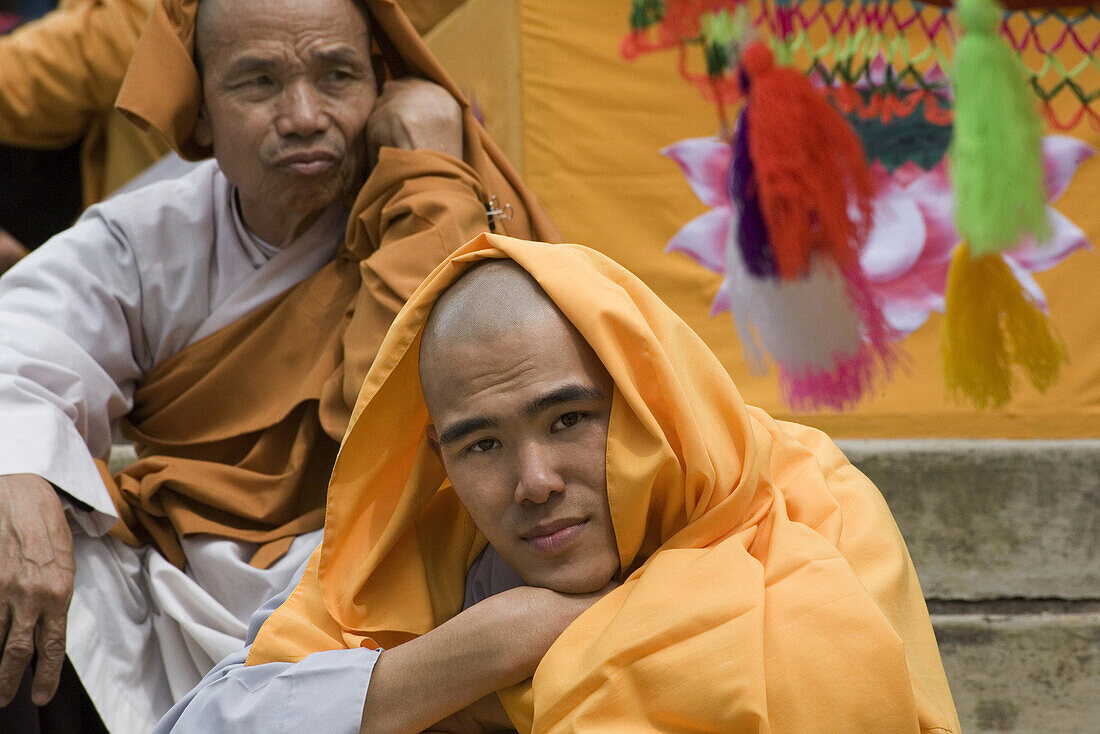 Buddhistic monks at the Linh Son Pagoda at Dalat, Lam Dong Province, Vietnam, Asia