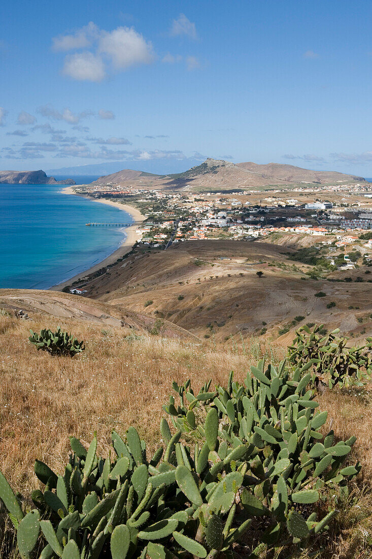 Vila Baleira and Porto Santo Beach seen from Portela, Porto Santo, near Madeira, Portugal