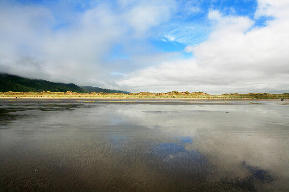Beach and dunes under clouded sky, Inch, Dingle Peninsula, County Kerry, west coast, Ireland, Europe