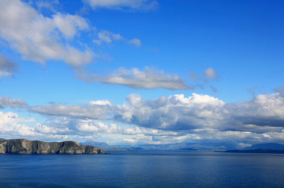 View at coast area under clouded sky, County Mayo, West coast, Ireland, Europe