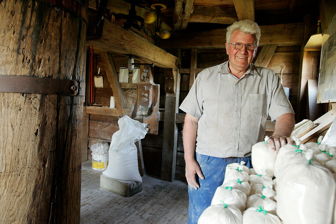 Miller In His Mill With His Flour, Windmill In Bois De Feugeres, Beauce, Eure-Et-Loir (28), France