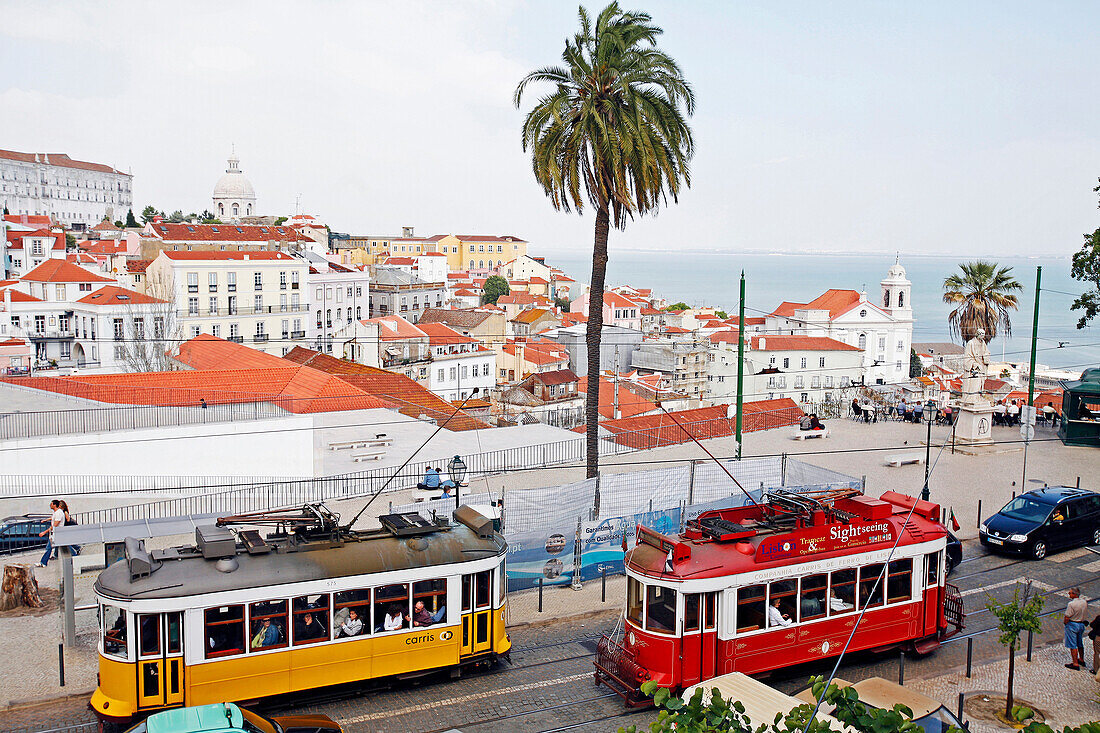 Tramways Largo Das Portas Do Sol, Alfama District, Portugal, Europe