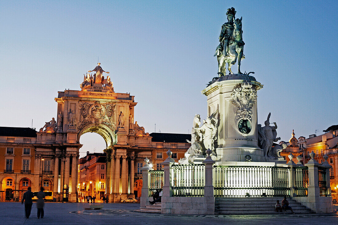 Statue Of Dom Joao I, Praca Do Comercio, Commerce Square At Night, Baixa District, Lisbon, Portugal, Europe