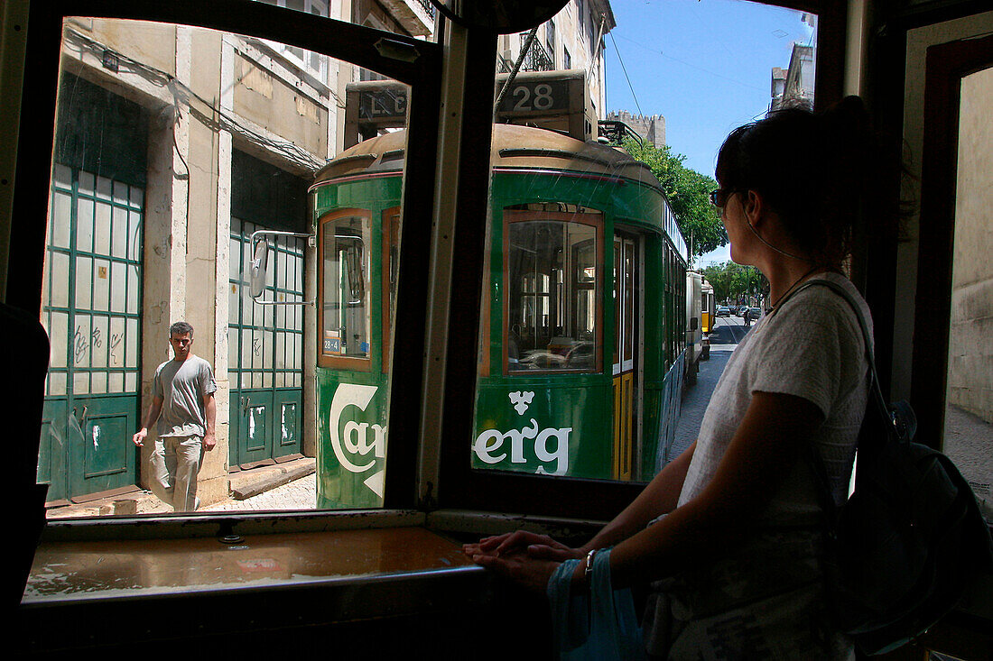 In The Tramway, Lisbon, Portugal