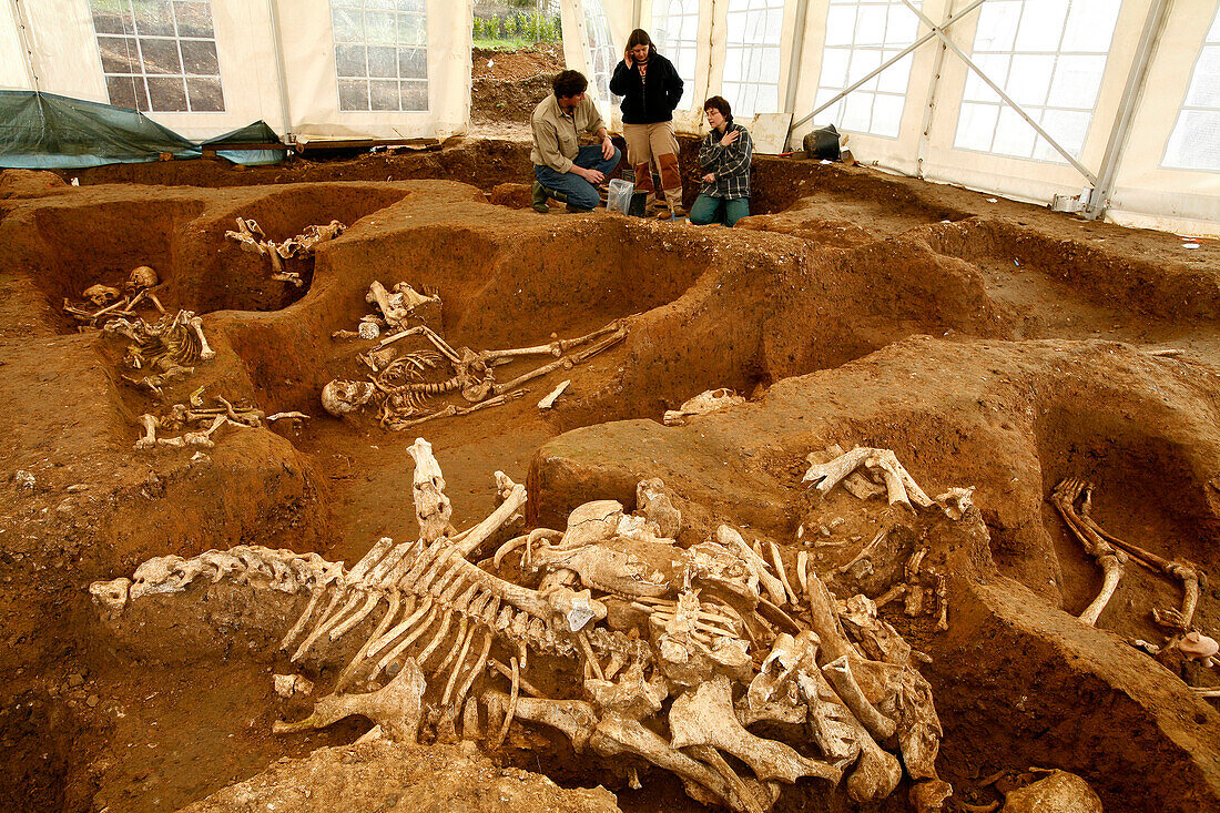 Preventive Archaeological Excavation Site In A Parcel Of The Roman Cemetary In Evreux By A Team From The National Institute Of Preventive Archaeological Excavations (Inrap). The Dig Has Uncovered Graves Containing A Mix Of Human And Horse Bones, Evreux