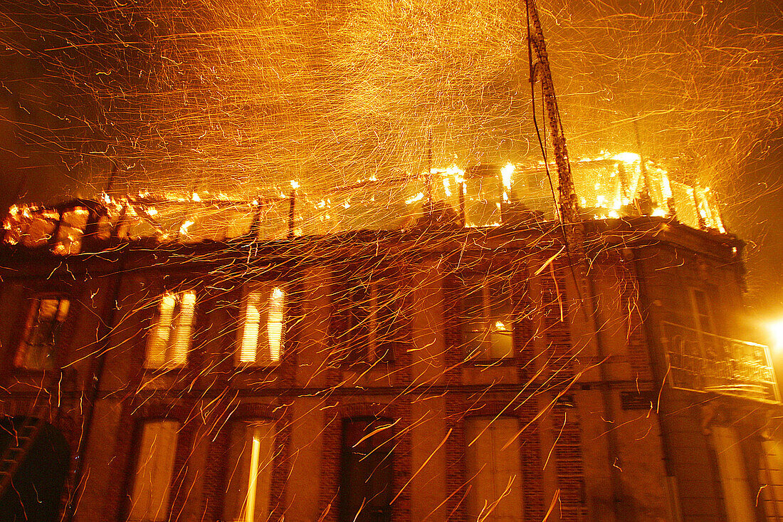 Building In Flames, House Fire In The Rugles Town Center, Eure (27), France