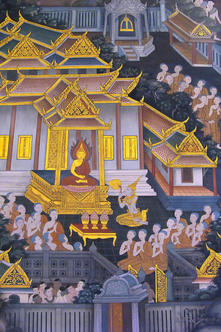 Detail Of A Fresco Inside The Wat Pho Temple, Bangkok, Thailand