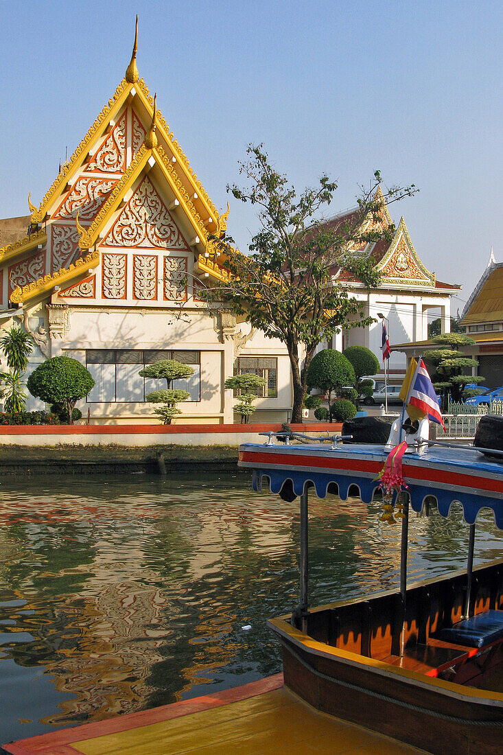 Temples On The Banks Of The Klongs, Small Canals, Bangkok, Thailand