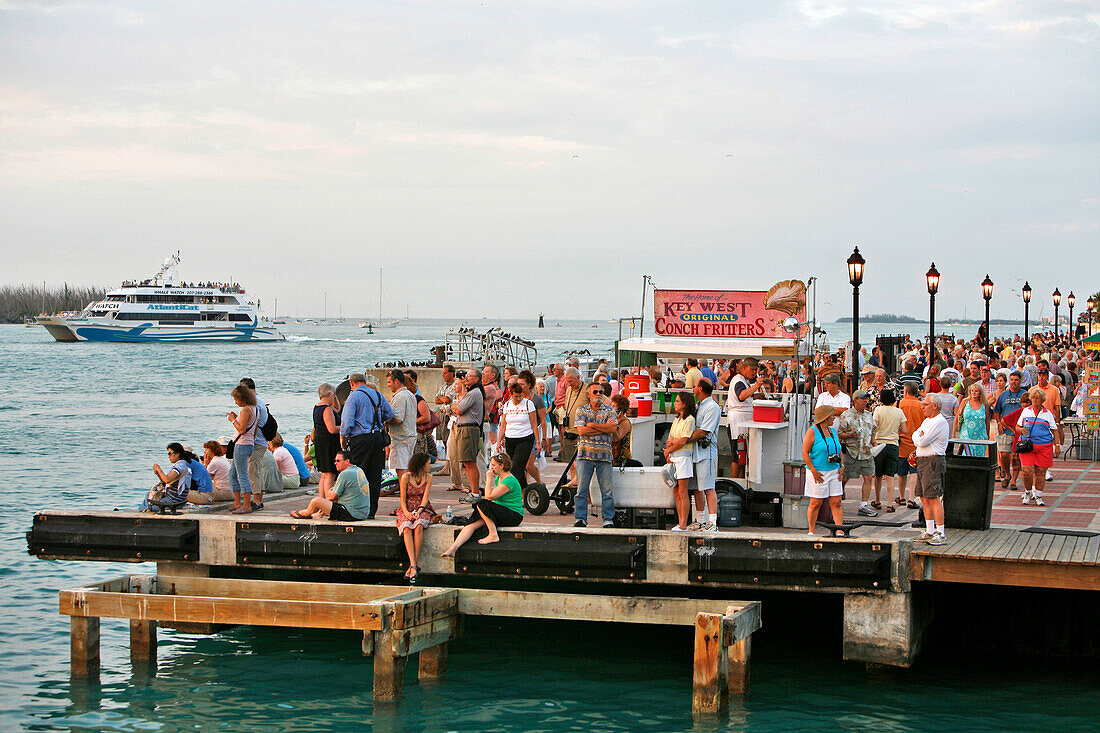 Mallory Square, Crowd Of Strollers On The Jetty At Sunset, (Daily Sunset Celebrations), United States, Usa