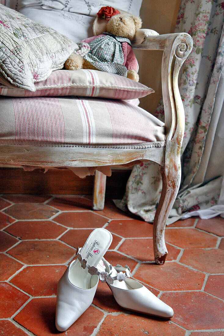 The Bride'S Shoes Next To An Armchair, Preparations For The Wedding, France