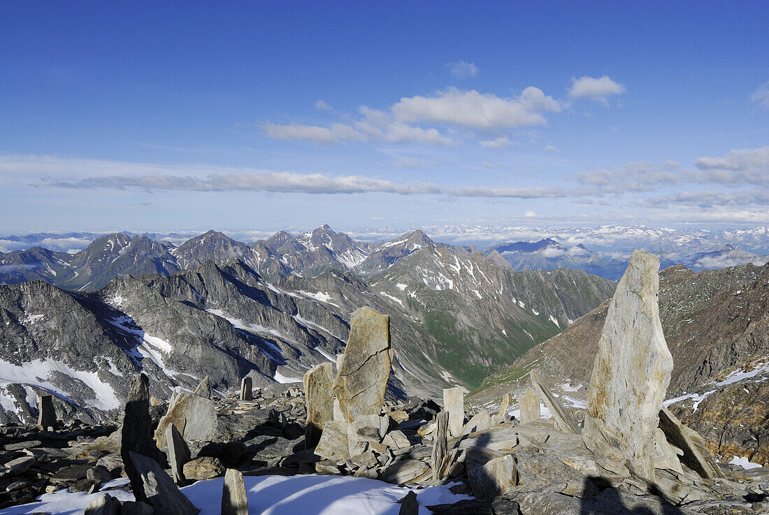 Cairns at mount Hochfeiler, Zillertal Alps, South Tyrol, Italy