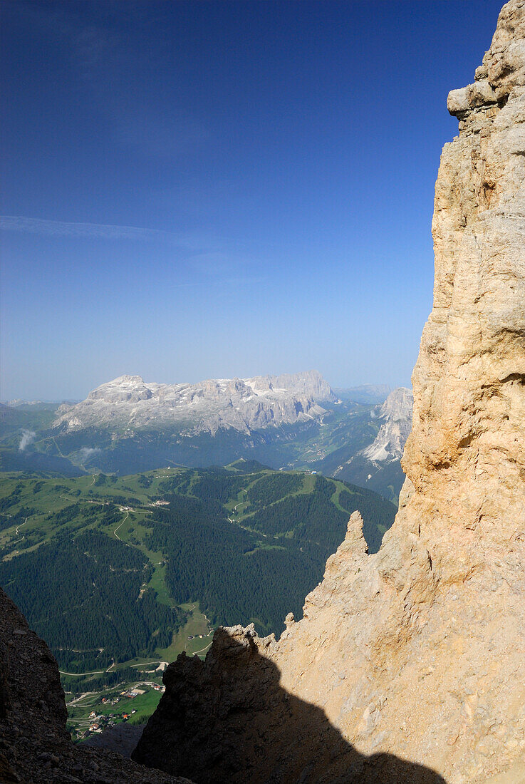View from La Varella to Sella range, Naturpark Fanes-Sennes-Prags, Dolomites, Trentino-Alto Adige/South Tyrol, Italy