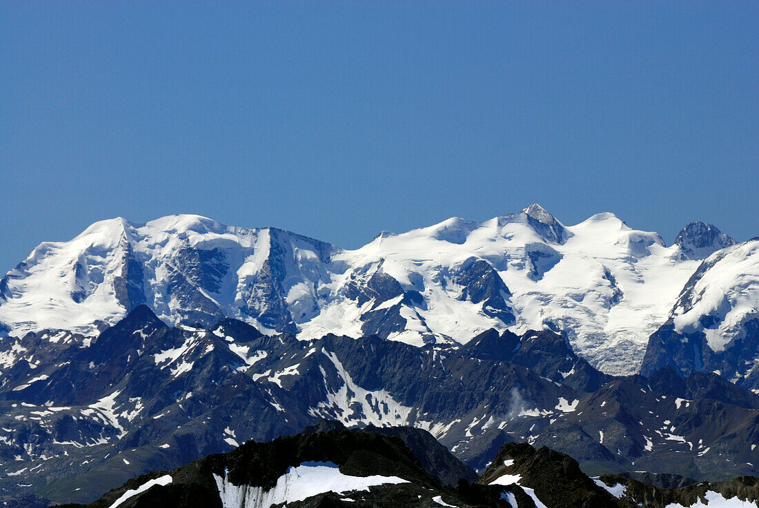 Panorama der Berninagruppe, Oberengadin, Engadin, Kanton Graubünden, Schweiz